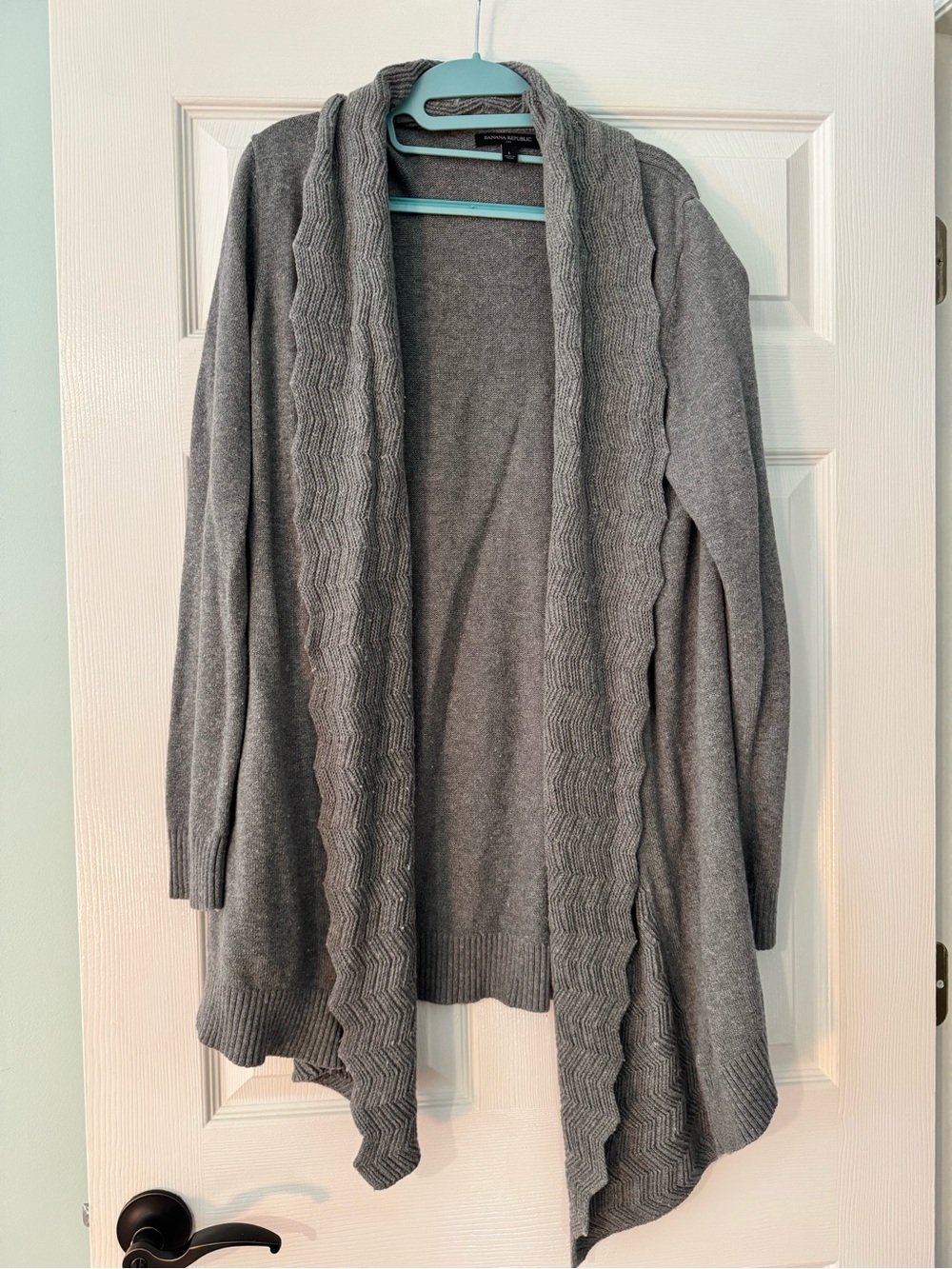 Banana Republic Gray Open-Front Cable Trim Cardigan